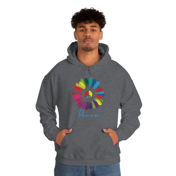 Chill Stitch – Sunflower Rainbow Peace - Unisex Hooded Hoodie Sweatshirt – Embrace Your Vibe