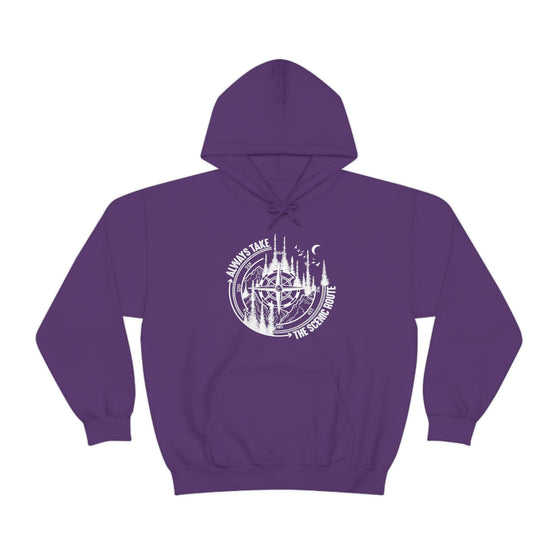 Always Take Scenic Route Compass  Camping Hiking |  Unisex Hooded Hoodie Sweatshirt | Embrace Your Vibe