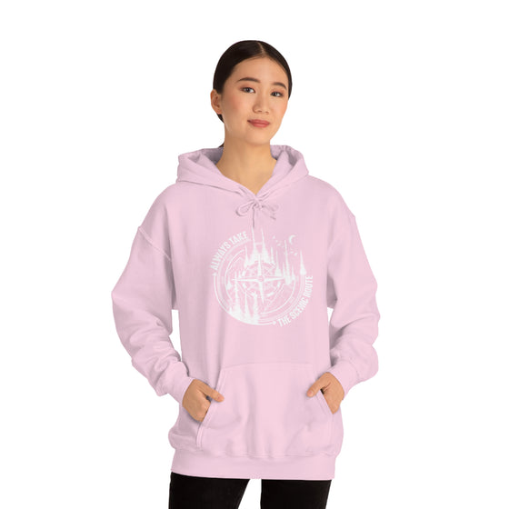Always Take Scenic Route Compass  Camping Hiking |  Unisex Hooded Hoodie Sweatshirt | Embrace Your Vibe