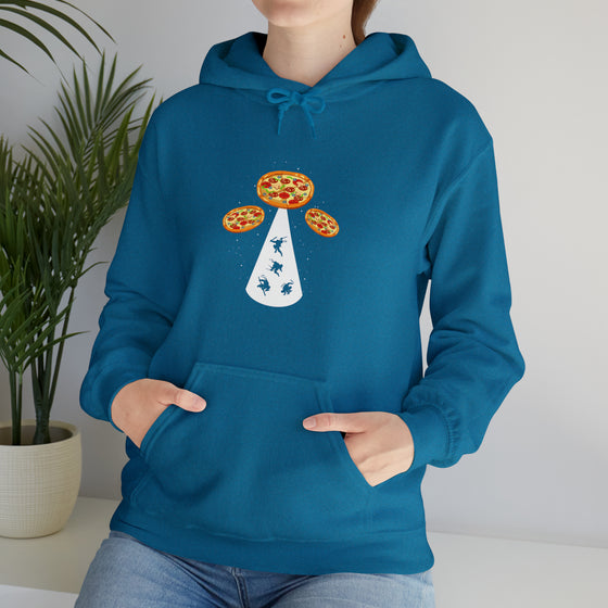 Pizza UFO Ninja Aliens Foodie Sweatshirt | Abstract Unisex Hooded Hoodie Sweatshirt