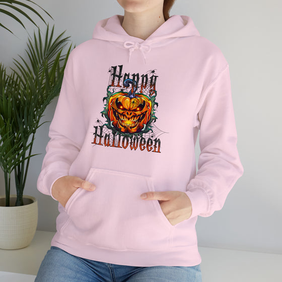 Halloween Sweatshirt | Happy Halloween Scary Pumpkin | Unisex Hooded Hoodie Sweatshirt
