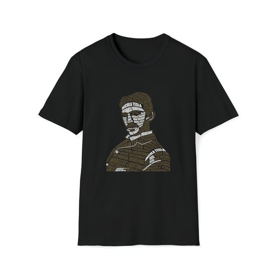 Nikola Tesla Science | Unisex Soft Style Tee T-Shirt  | Calligram Word Design