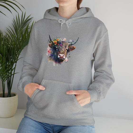 Sweatshirt | Highland Cow Watercolor V2  Western | Unisex Hooded Hoodie Sweatshirt