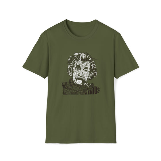 Albert Einstein Science Physics | Unisex Soft Style Tee T-Shirt | Calligram Word Design