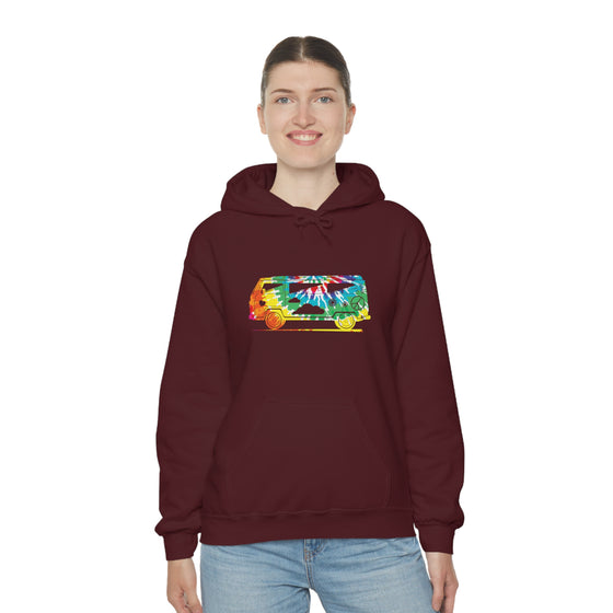 Chill Stitch – VW Tie-dye Van - Unisex Hooded Hoodie Sweatshirt – Embrace Your Vibe