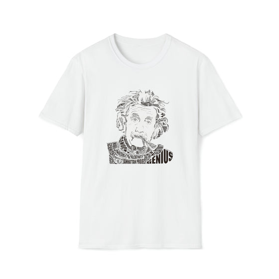 Albert Einstein Science Physics | Unisex Soft Style Tee T-Shirt | Calligram Word Design