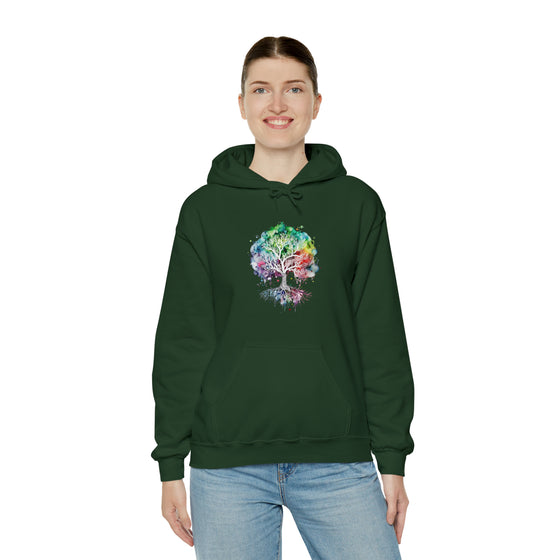 Lake Sweatshirt | Tree of Life Watercolor V4 Color Burst | Unisex Hooded Hoodie Sweatshirt