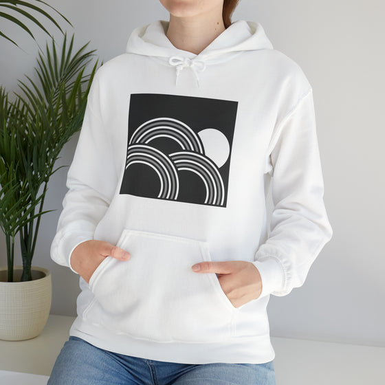 Abstract Shapes V6 Circled Moon Horizon | Abstract | Minimalist | Modern  Unisex Hooded Hoodie Sweatshirt | Embrace Your Vibe