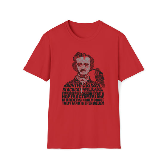 Edgar Alan Poe Poet | Unisex Soft Style Tee T-Shirt | Embrace Your Vibe | Calligram Word Design