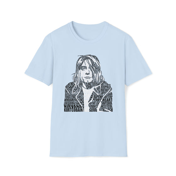 Kurt Cobain Music Grunge | Unisex Soft Style Tee T-Shirt | Embrace Your Vibe | Calligram Word Design