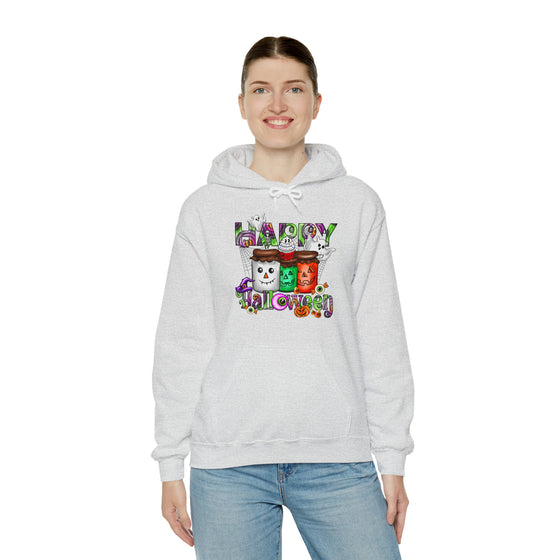 Halloween Sweatshirt | Happy Halloween Jars | Unisex Hooded Hoodie Sweatshirt