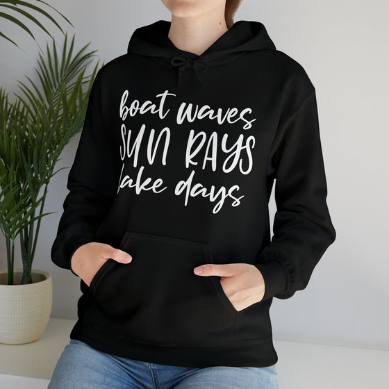 Beach Sweatshirt | Boat Waves Sun Rays Lake Days Beach Life | Unisex Hooded Hoodie Sweatshirt