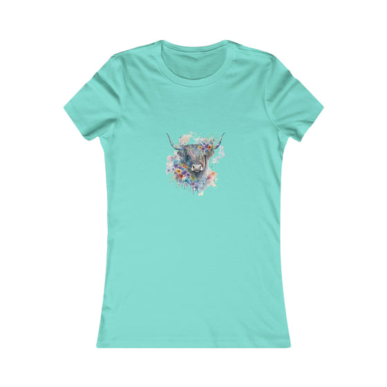 CHILL STITCH – Women’s Bella Canvas -T-shirt – Watercolor Highland Cow – V3