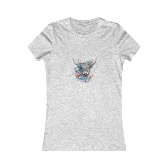 CHILL STITCH – Women’s Bella Canvas -T-shirt – Watercolor Highland Cow – V3